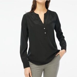 NWT J. Crew Popover Placket Long Sleeve Blouse Dress Shirt Black Small